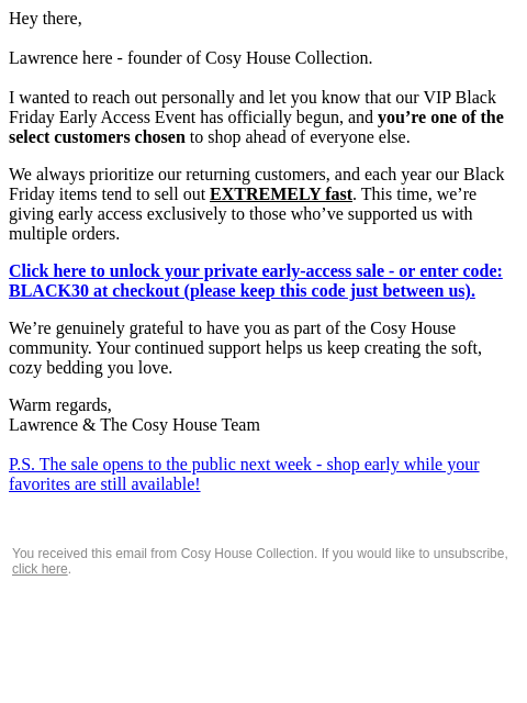 cosyhousecollection newsletter: RE: You've been selected