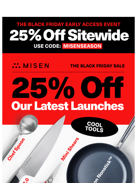 misen newsletter: 25% Off Carbon Nonstick™, Knives 2.0 & More