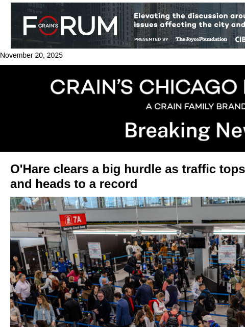 crainalerts newsletter: O'Hare clears a long-awaited hurdle