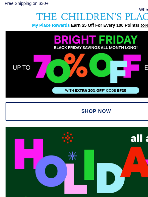 childrensplace newsletter: Fab Holiday Looks for the Fam! Up to 60% OFF