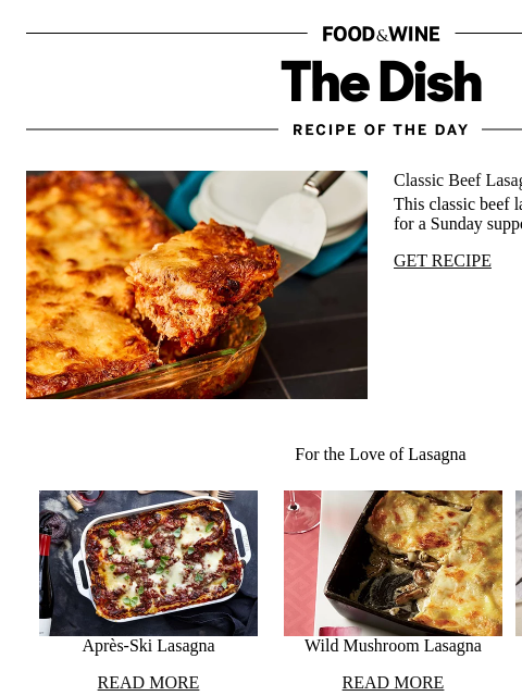 foodandwine newsletter: Classic Beef Lasagna