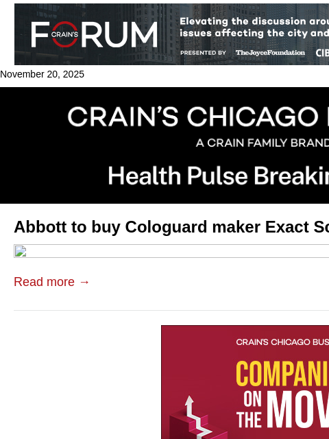 crainalerts newsletter: Abbott to buy Cologuard maker for $21B