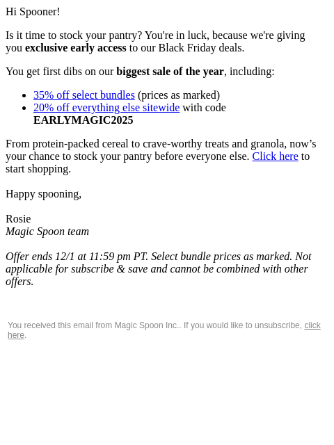 magicspoon newsletter: Your Black Friday EARLY ACCESS starts now…
