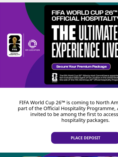 Atlanta Fans: it's time to secure your hospitality package for the biggest sporting event in history. ﻿͏ ﻿͏ ﻿͏ ﻿͏ ﻿͏ ﻿͏ ﻿͏ ﻿͏ ﻿͏ ﻿͏ ﻿͏ ﻿͏ ﻿͏ ﻿͏ ﻿͏ ﻿͏ ﻿͏ ﻿͏ ﻿͏ ﻿͏ ﻿͏ ﻿͏ FIFA World Cup Hospitality