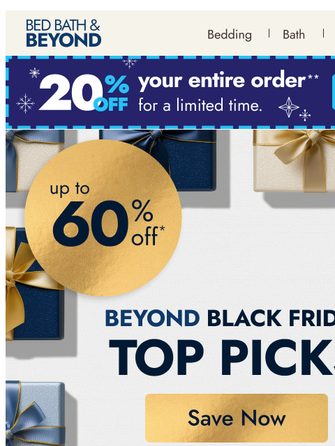 bedbathandbeyond newsletter: Beyond Black Friday: Top picks up to 60% off