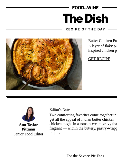 foodandwine newsletter: Butter Chicken Potpie