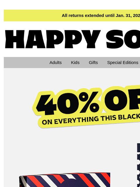 happysocks newsletter: Black Friday—40% Off Gift Sets & Everything Else