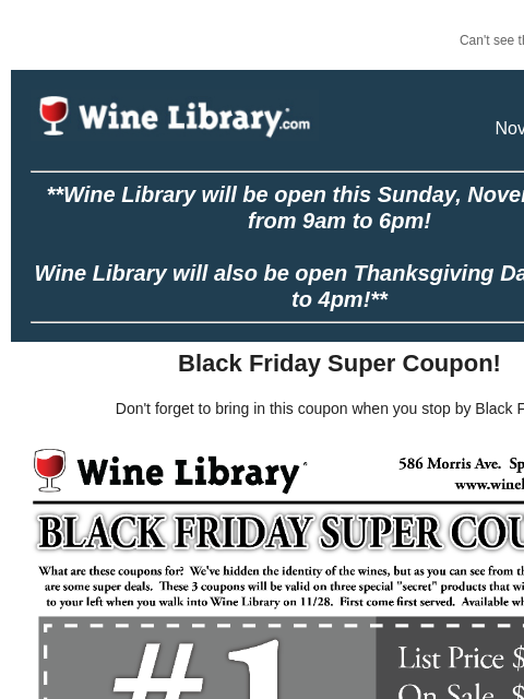 winelibrary newsletter: Thanksgiving Wine Sampling this Saturday from 12pm...