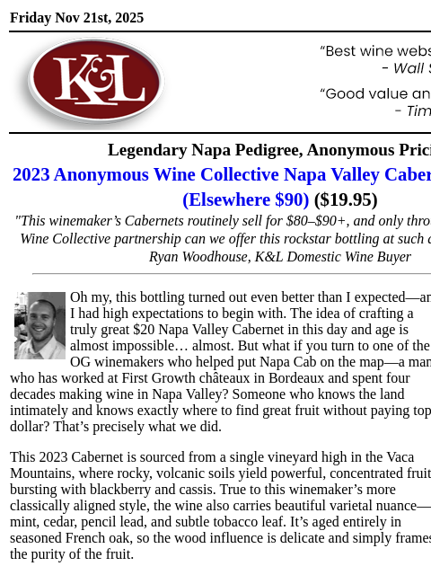 klwines newsletter: Insane Value from a Napa Legend (We Just Can’t Say...
