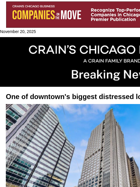 crainalerts newsletter: One of downtown's biggest distressed loans hits th...