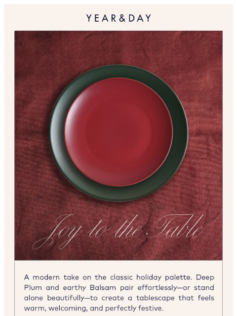 yearandday newsletter: Deck the table in Plum and Balsam