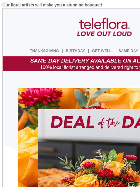 teleflora newsletter: Steal This Deal 🔥 25% Off All Bouquets