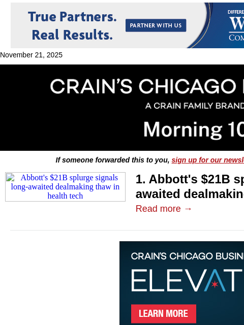 crainalerts newsletter: Abbott's big bet may spark dealmaking