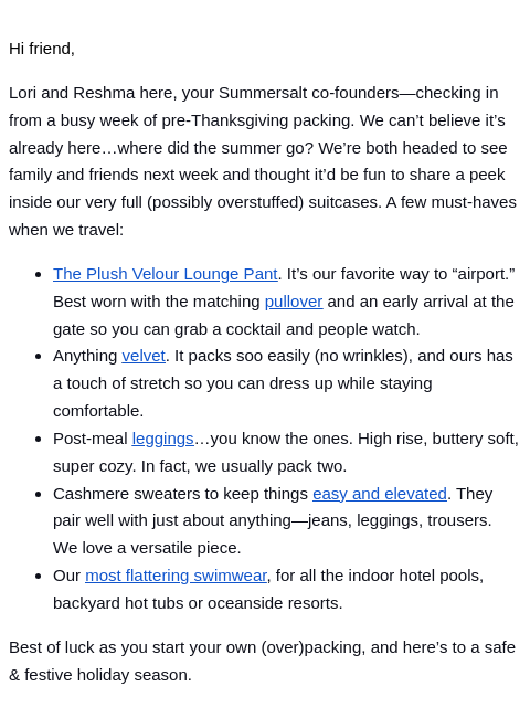 summersalt newsletter: A peek inside our suitcases ✈️🧳