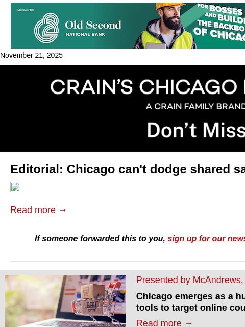 crainalerts newsletter: Editorial: Chicago can't dodge shared sacrifice an...