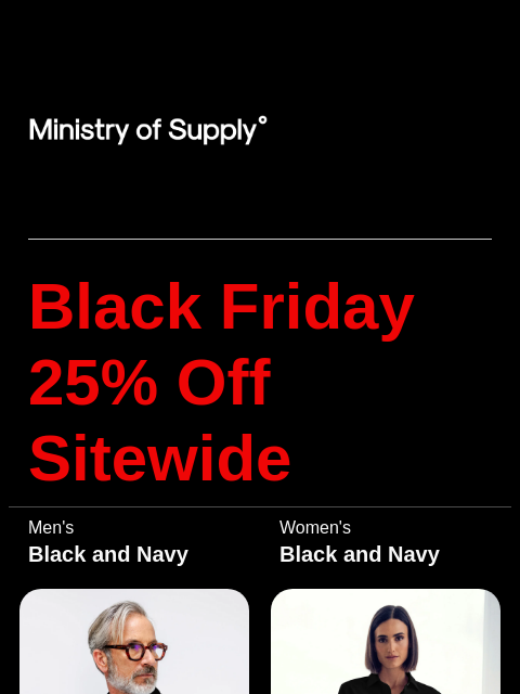 ministryofsupply newsletter: BLACK is Back (and Navy) - and the sale is on...