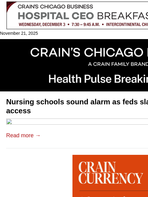 crainalerts newsletter: Nursing schools sound student loan alarm