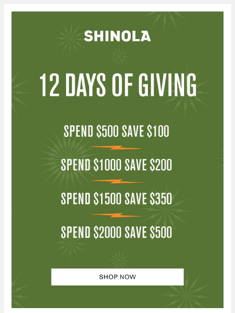 shinola newsletter: 12 Days of Giving starts now