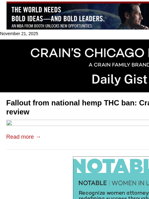 crainalerts newsletter: Fallout from national hemp THC ban: Crain's Daily ...