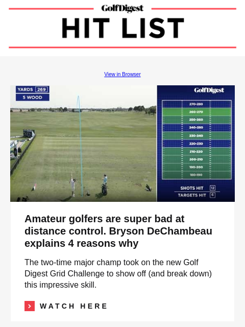 Want to swing your driver faster? Start recycling more cardboard GolfDigest View in Browser Golf Instruction Amateur golfers are super bad at distance control. Bryson DeChambeau explains 4 reasons why