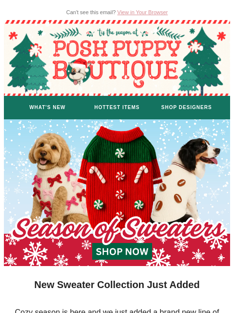 poshpuppyboutique newsletter: New Sweater Drop Your Pup Will Love