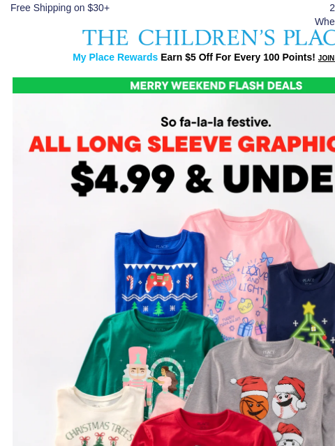childrensplace newsletter: Almost gone! $4.99 & Under Long Sleeve Tees >>>