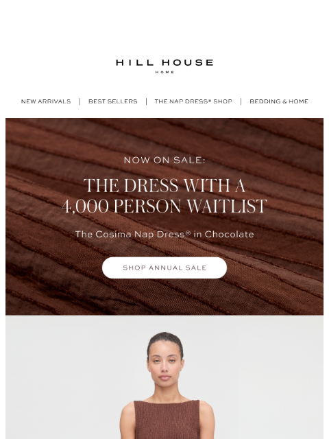 hillhousehome newsletter: 25% off the dress with a 4,000 person waitlist