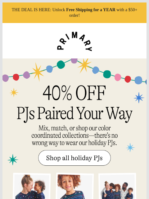 primary newsletter: No Wrong Way to PJ 🌟 Mix & Match Festive Prints