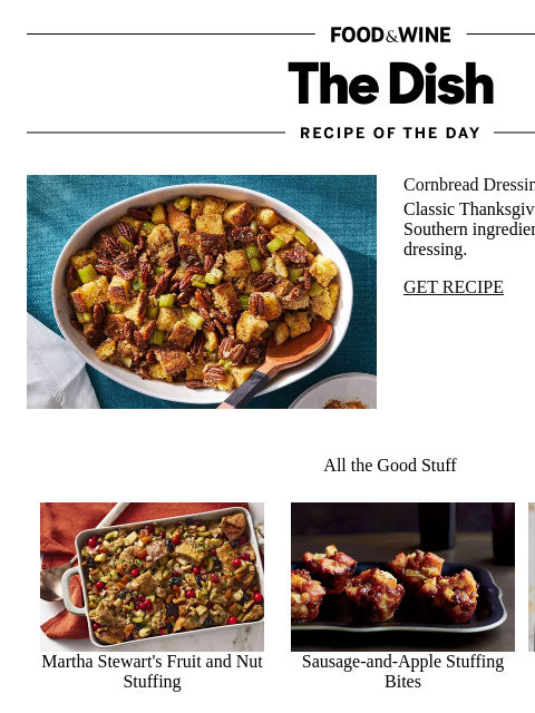 foodandwine newsletter: Cornbread Dressing With Pecans