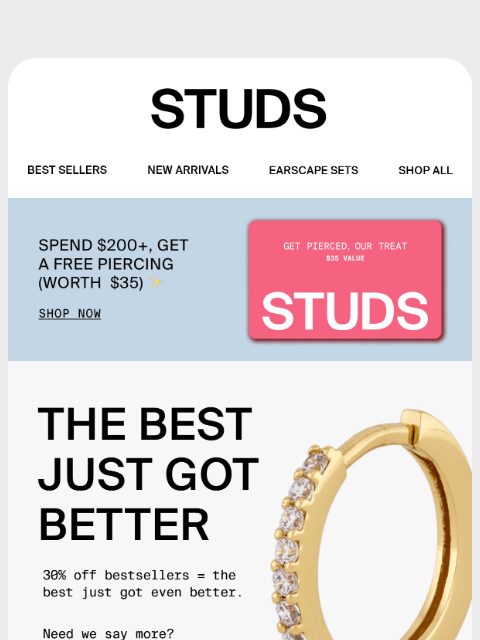 studs newsletter: 30% OFF BESTSELLERS = No brainer 🛒