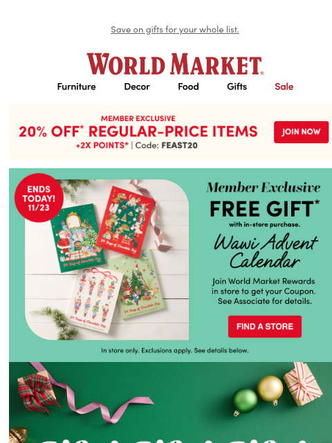 emailworldmarket newsletter: 🤩 Whoa! 20% off + 10% back in Rewards.