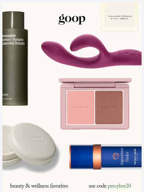 goop newsletter: shop 20% off Augustinus Bader, Therabody, and more
