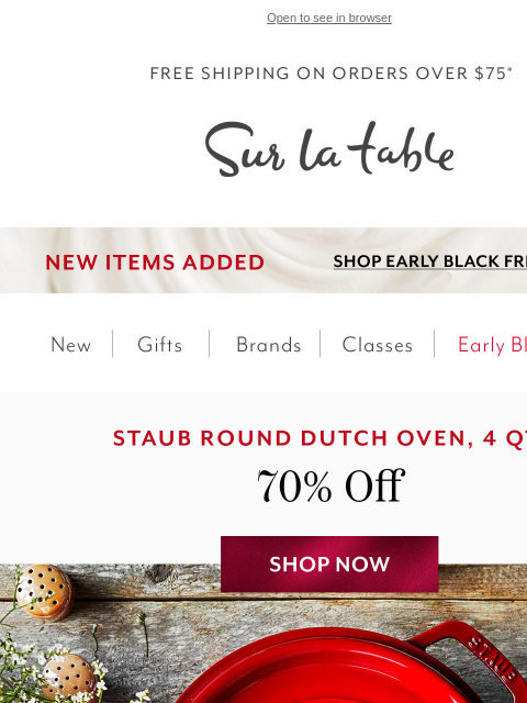 surlatable newsletter: 70% off Staub? Yes, please!