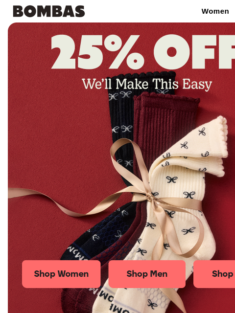 bombas newsletter: 25% Off All the Gifts