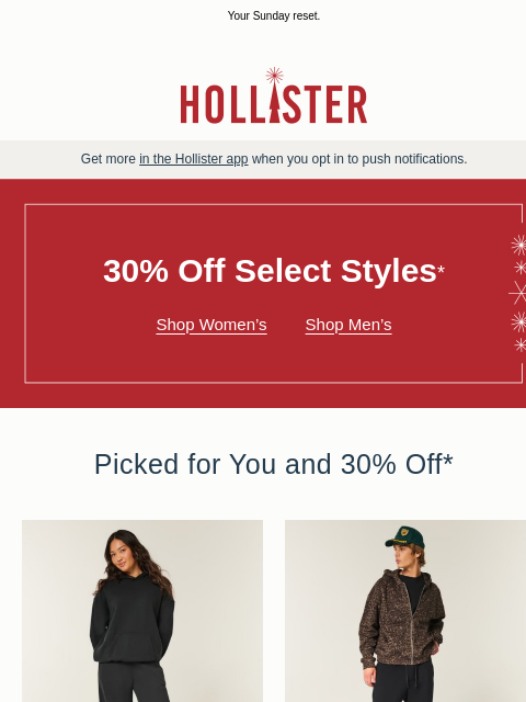 hollisterco newsletter: 30% off select styles 👉
