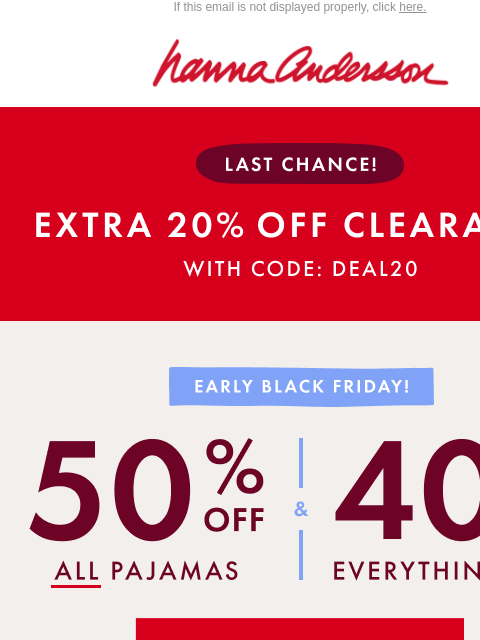 hannaandersson newsletter: LAST CHANCE 🚩 Extra 20% Off Clearance