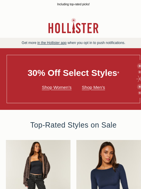 hollisterco newsletter: ✨ 30% off select styles ✨