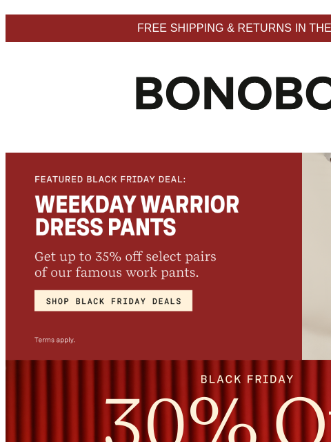 bonobos newsletter: Shake a Leg: 30% Off Pants & Jeans
