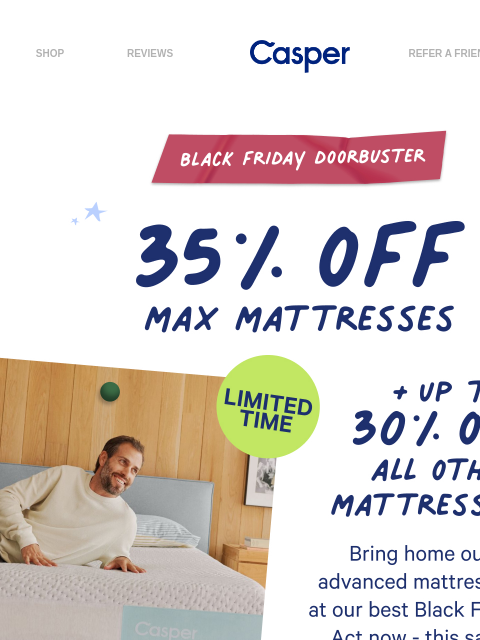 casper newsletter: Up to 35% off mattresses starts now