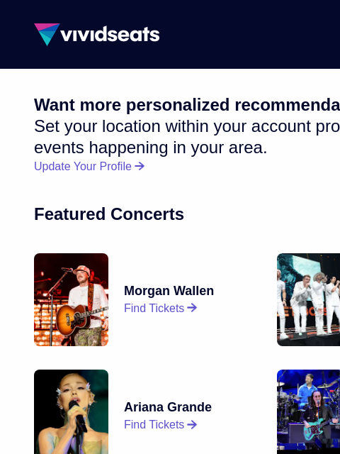 vividseats newsletter: Your National Ticket Update