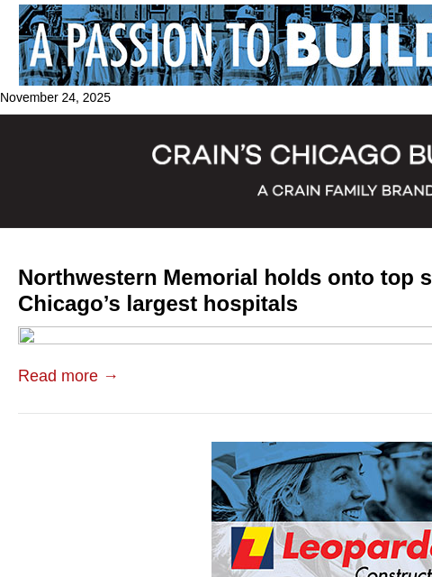 crainalerts newsletter: Chicago's largest hospitals