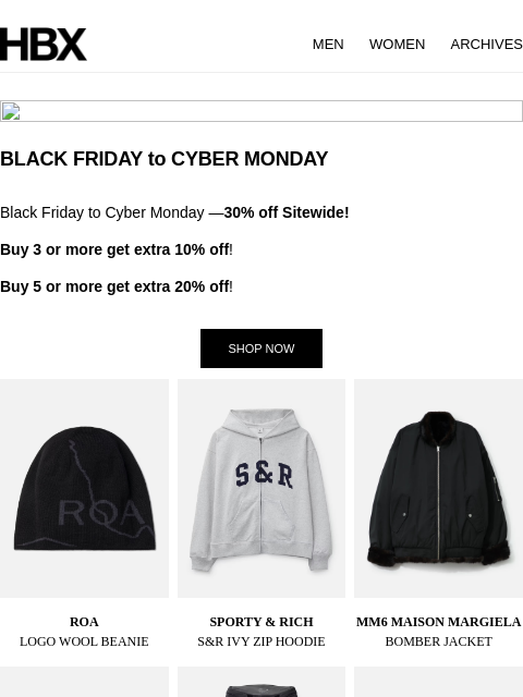 hbx newsletter: BLACK FRIDAY to CYBER MONDAY