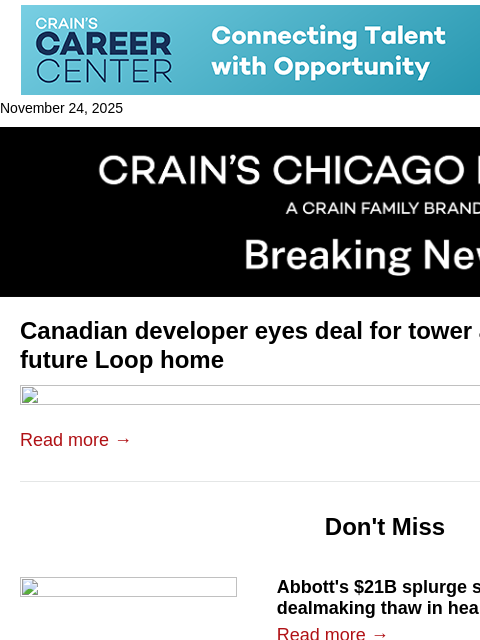 crainalerts newsletter: Canadian firm eyes tower across from Google's futu...