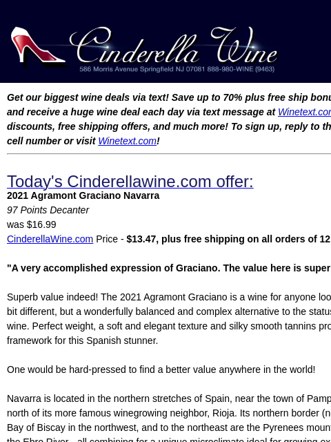 winelibrary newsletter: 2021 Agramont Graciano Navarra (97 D) Free ship on...