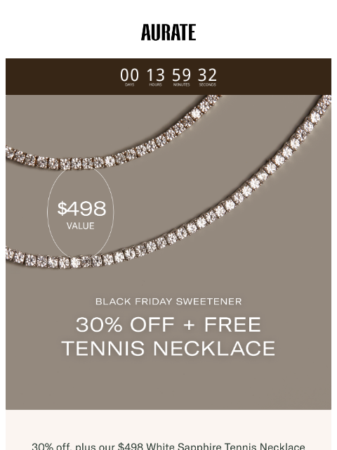 auratenewyork newsletter: 30% OFF + FREE TENNIS