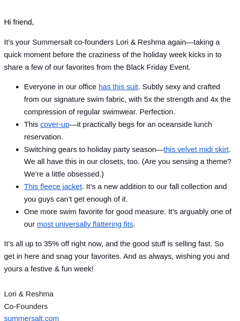 summersalt newsletter: A moment for our favorites