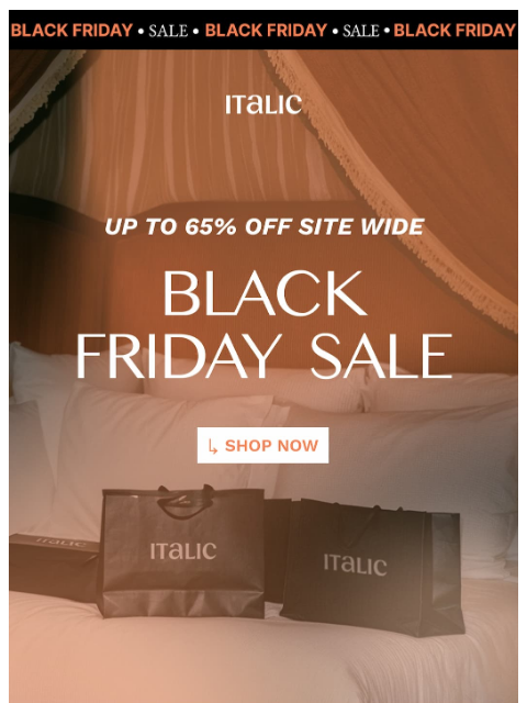 italic newsletter: Up to 65% off Site Wide - Black Friday is HERE