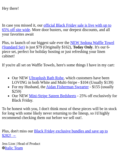 italic newsletter: Re: our Black Friday Sale is LIVE