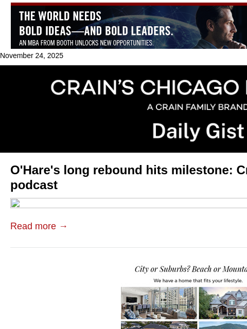 crainalerts newsletter: O'Hare's long rebound hits milestone: Crain's Dail...