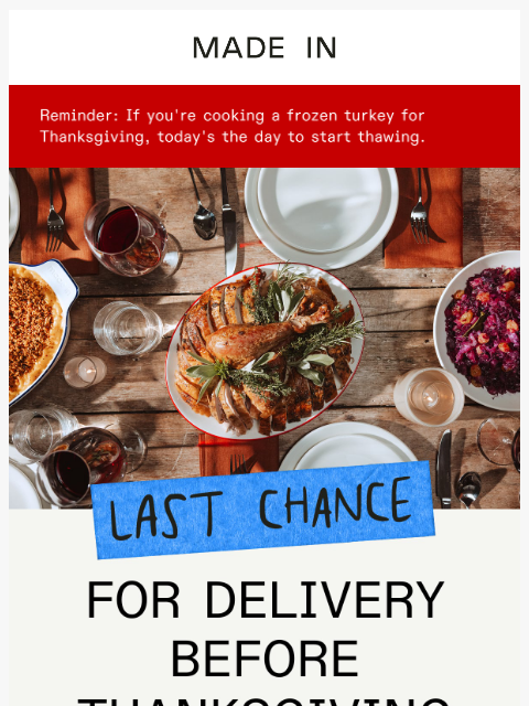 madeincookware newsletter: 📦 Last Call for Thanksgiving Delivery